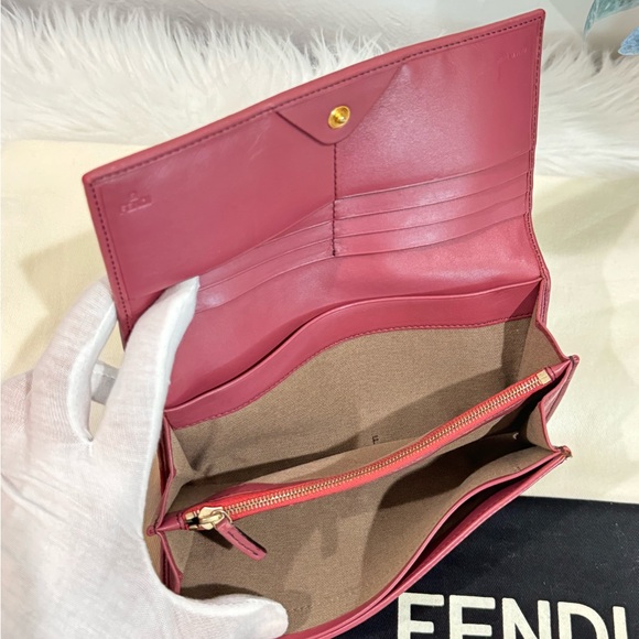FENDI Zucchino Canvas Pink Leather Bifold Wallet with Fendi dust bag - Picture 3 of 16